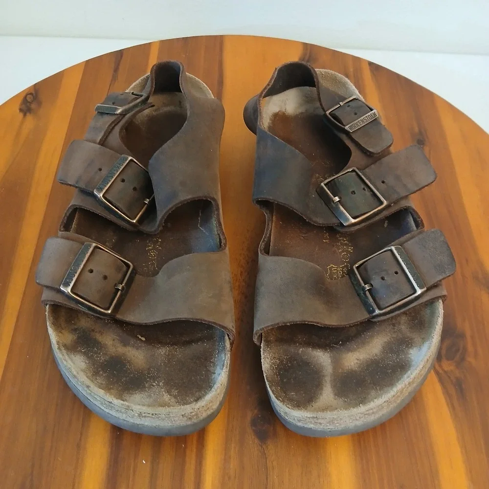Birkenstock Milano Sandals Mens 38 M5 Brown Leather Triple Strap Slingback